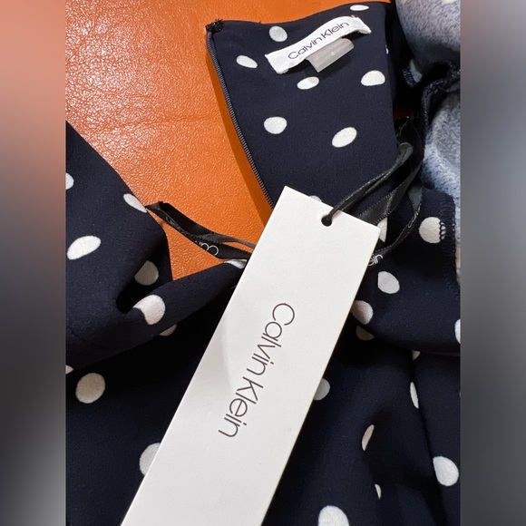 NWT Calvin Klein dark navy polka dot belted wide leg jumpsuit. - Picture 10 of 10